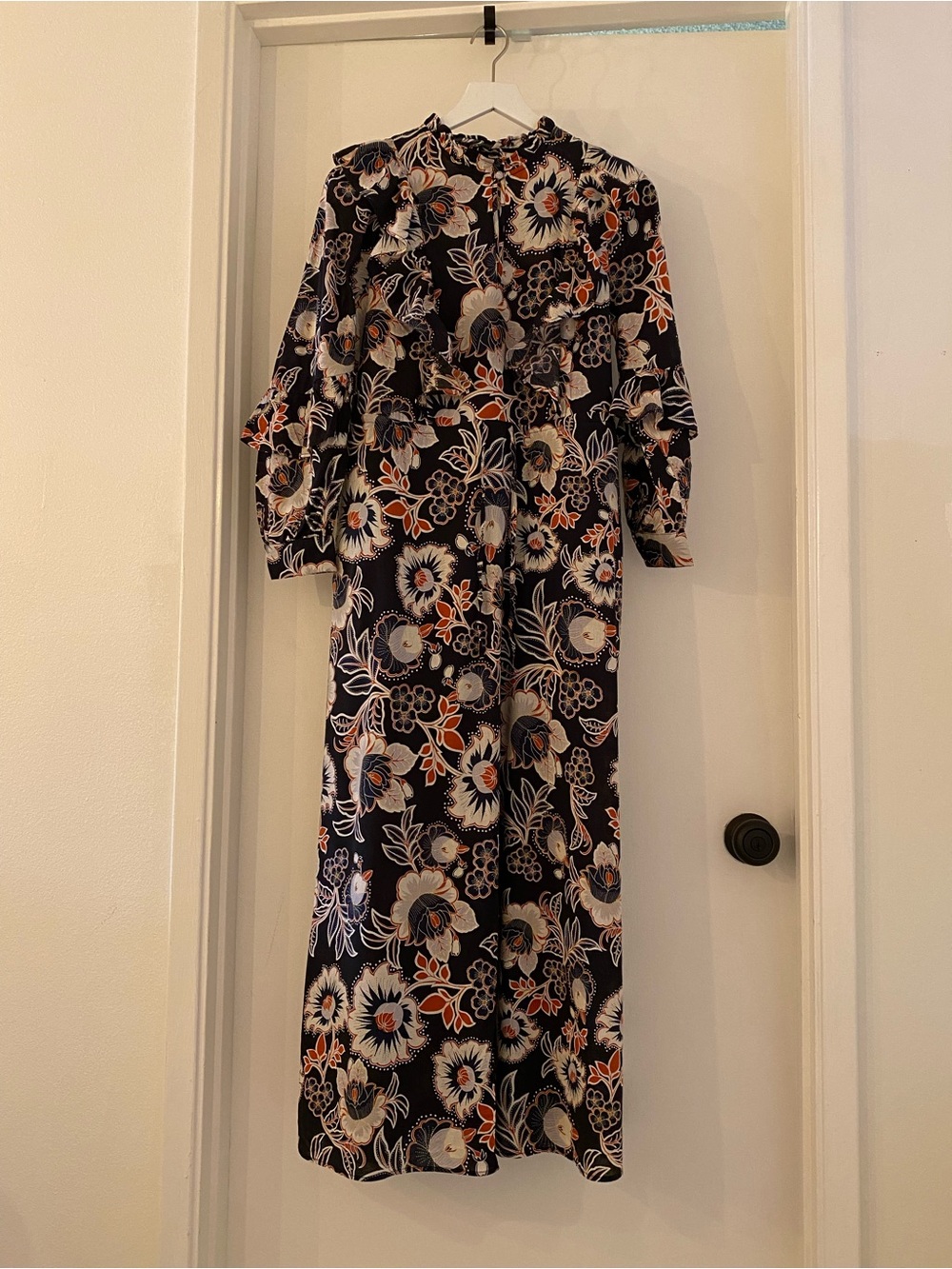 Who What Wear Black Floral Maxi Dress with Cream and Rust Accents - Picture 2 of 14